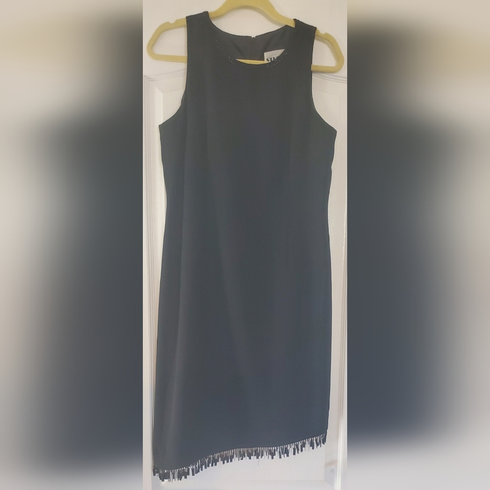 Studio I Black Sleeveless Midi Dress with Fringe Hem